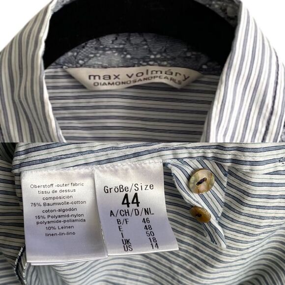 MAX VOLMARY Diamonds And Pearls Striped Button Front Blouse Blue White 14 - Picture 13 of 13